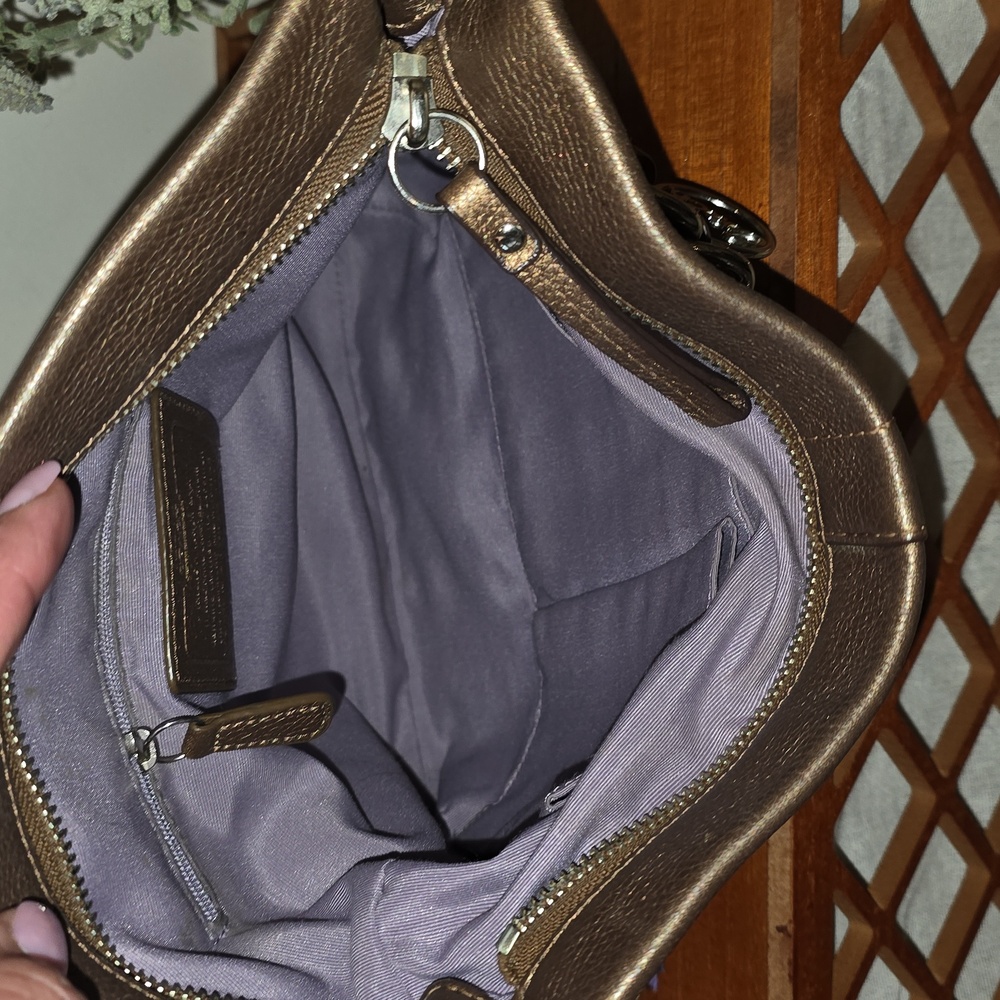 Coach Bronze Metallic Belted Chain Accent Convertable Shoulder Bag - Picture 8 of 9
